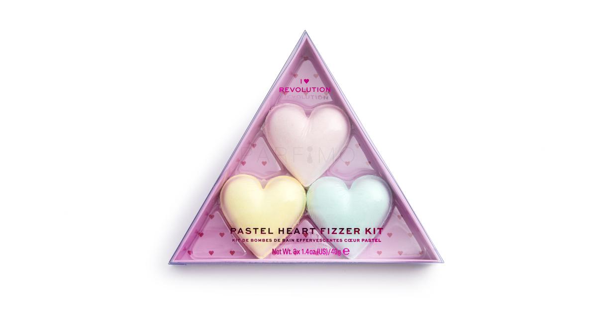 I Heart Revolution Heart Pastel Bath Fizzer Kit Pacco regalo bomba da bagno  40 g + bomba da bagno 40 g Passion Fruit + bomba da bagno 40 g Lemon
