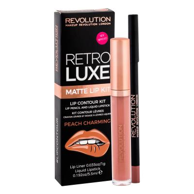 Makeup Revolution London Retro Luxe Matte Lip Kit Pacco regalo rossetto liquido 5,5 ml + matita labbra 1 g