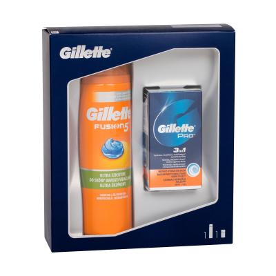 Gillette Fusion5 Ultra Sensitive + Cooling Pacco regalo gel da barba 200 ml + balsamo dopobarba Gillette Pro 3in1 SPF15 50 ml