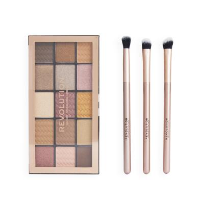 Makeup Revolution London Glam Eyes Pacco regalo paletka očních stínů Reloaded Palette 16,5 g + kosmetický štětec 3 ks