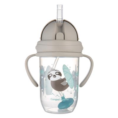 Canpol babies Exotic Animals Non-Spill Expert Cup With Weighted Straw Grey Tazza bambino 270 ml