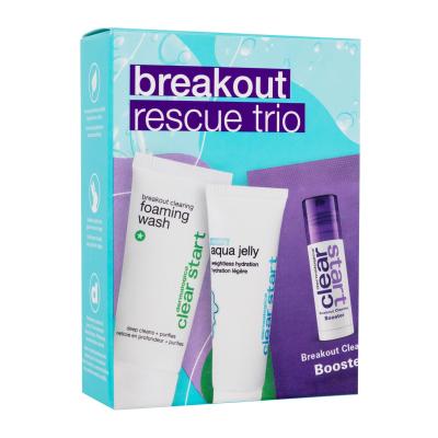 Dermalogica Clear Start Breakout Rescue Trio Pacco regalo schiuma detergente Clear Start Breakout Clearing Foaming Wash 15 ml + gel per la pelle Clear Start Cooling Aqua Jelly 10 ml + siero per la pelle Clear Start Breakout Clearing Booster 1 ml