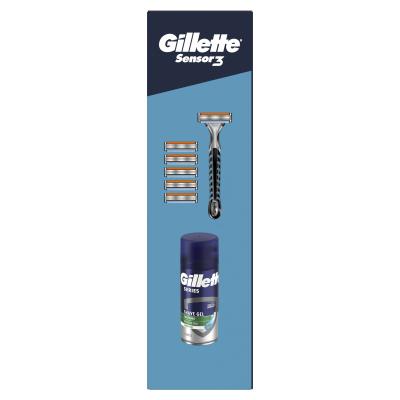 Gillette Sensor3 Sensitive Pacco regalo Rasoio Sensor3 1 pz + testine di ricambio Sensor3 5 pz + gel da barba Series Shave Gel Soothing Aloe Vera 75 ml