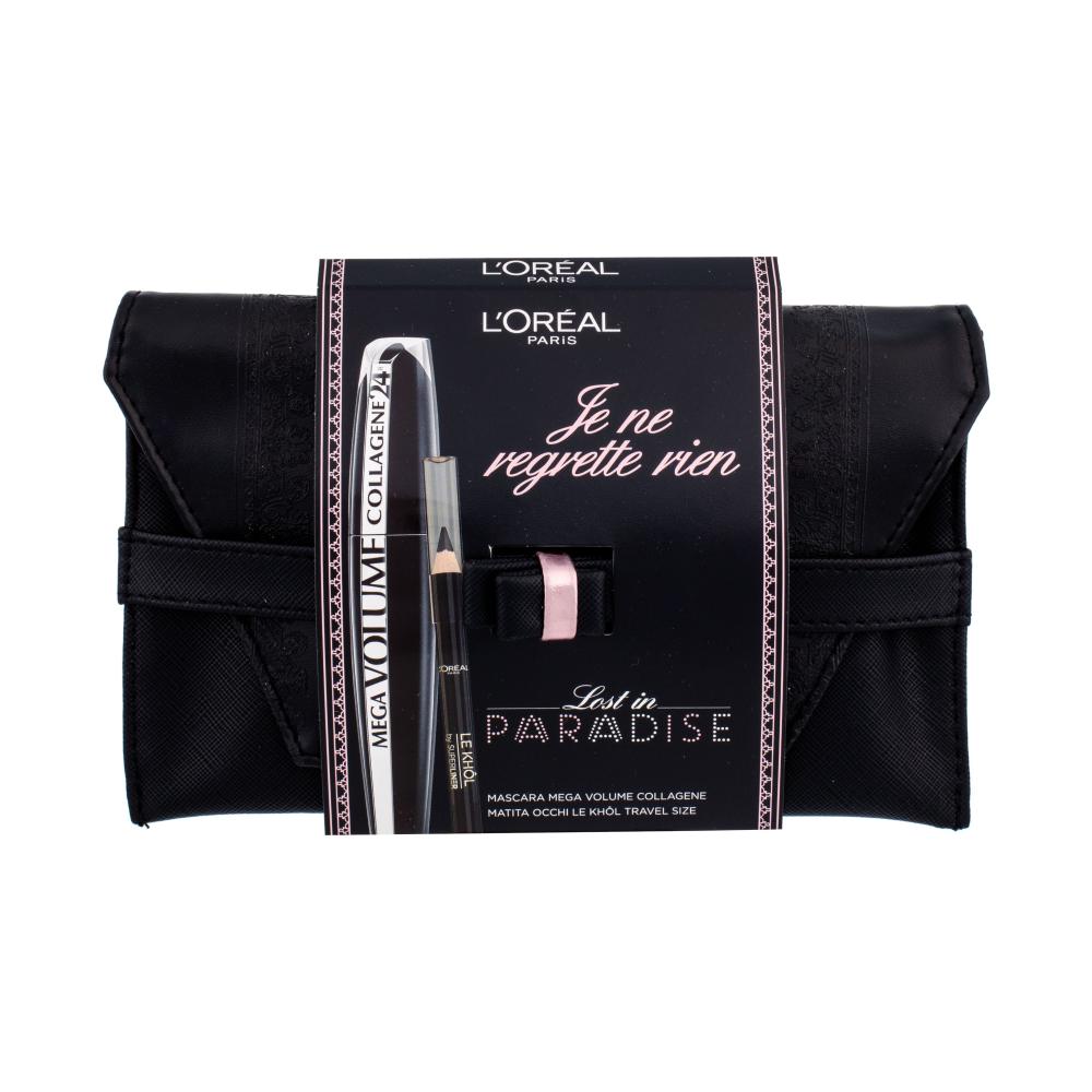 L'Oréal Paris Mega Volume Collagene 24h Pacco regalo mascara 9 ml + matita per occhi Le Khol 1 g 101 Midnight Black + borsetta da toilette