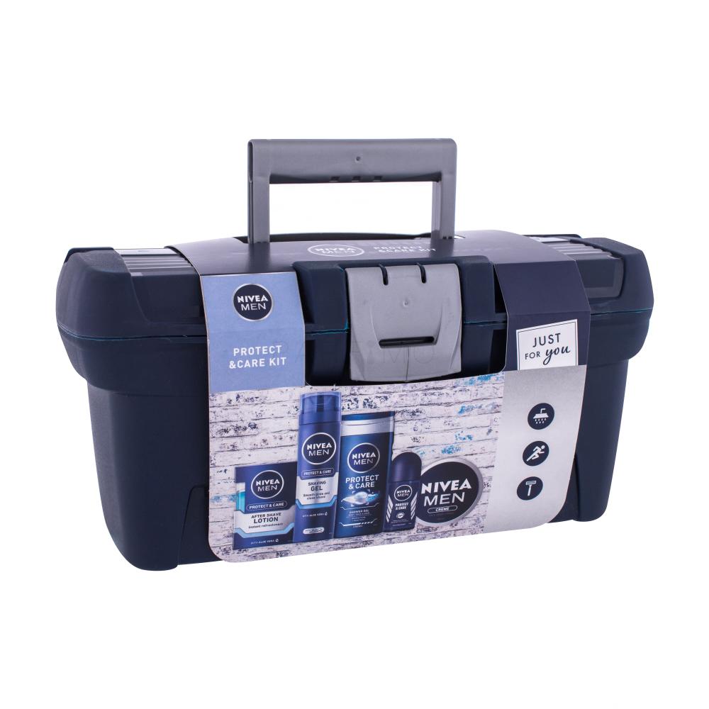 Nivea Men Protect & Care Pacco regalo doccia gel 250 ml + dopobarba 100 ml + deodorante antitraspirante roll-on 50 ml + crema Men Creme 150 ml + gel dopobarba 200 ml + scatola