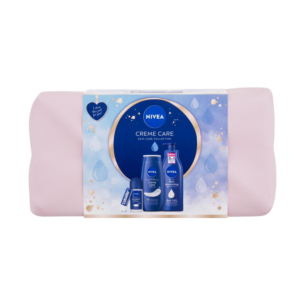 Nivea Creme Care Pacco regalo lozione corpo 400 ml + doccia crema Creme Care 250 ml + roll-on Protect & Care 50 ml + balsamo labbra Labello Original 4,8 g + trousse