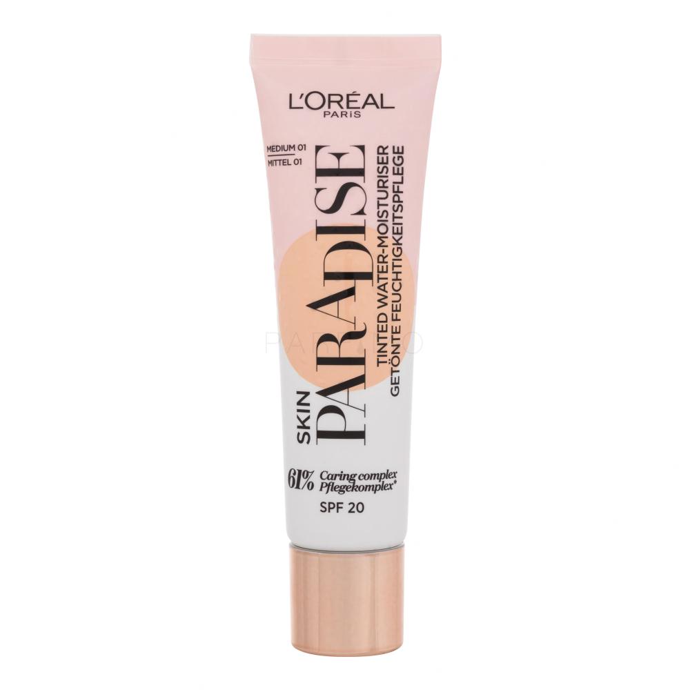 L'Oréal Paris Skin Paradise Tinted Water-Moisturiser SPF20 Fondotinta donna 30 ml Tonalità 01 Medium
