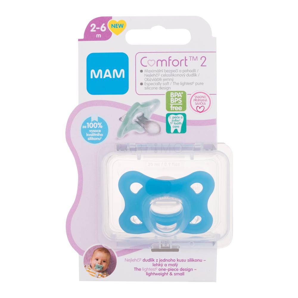 MAM Comfort 2 Silicone Pacifier 2-6m Blue Ciuccio bambino 1 pz