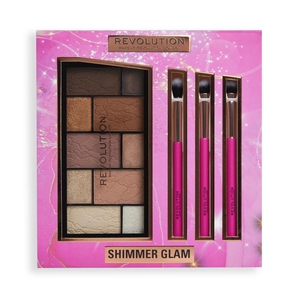 Makeup Revolution London Shimmer Glam Eye Gift Set Pacco regalo palette di  ombretti Reloaded Dimension Eyeshadow Palette 27 g Neutral Charm+ pennello  per ombratti 3 pz