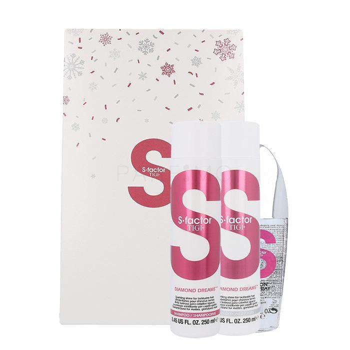 Tigi S Factor Diamond Dreams Pacco regalo shampoo 250 ml + balsamo 250 ml + cura per capelli S Factor Flat Iron Shine Spray Heat Defender 125 ml
