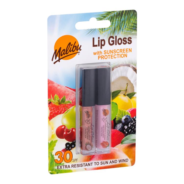 Malibu Lip Gloss SPF30 Pacco regalo lucidalabbra 1,5 ml Coconut + lucidalabbra 1,5 ml Strawberry