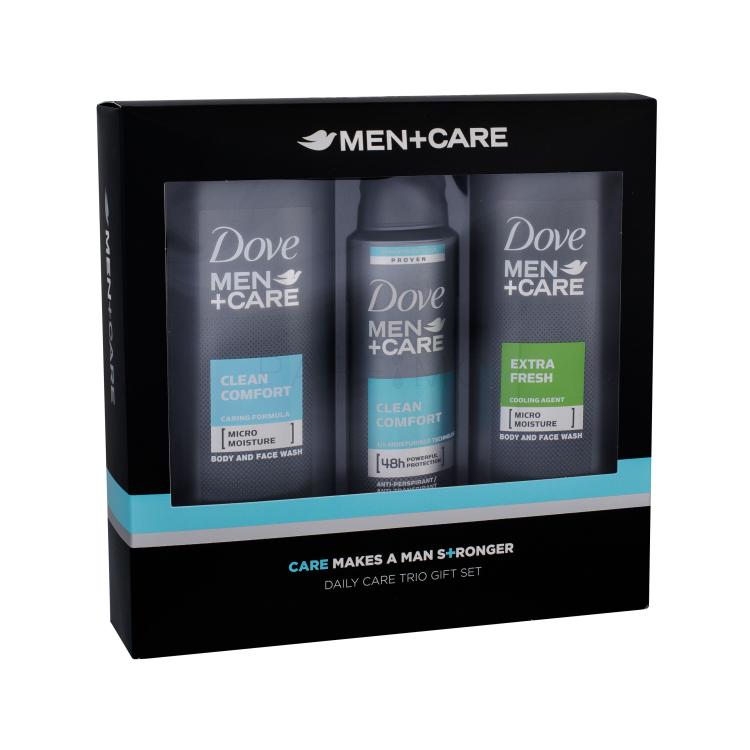 Dove Men + Care Clean Comfort Pacco regalo doccia gel 250 ml + deodorante 150 ml + doccia gel Extra Fresh 250 ml