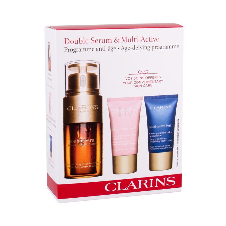 Clarins Double Serum Pacco regalo siero viso 30 ml + crema viso giorno Multi-Active 15 ml + crema viso notte Multi-Active 15 ml