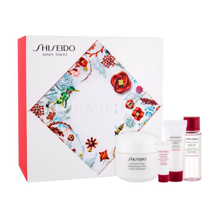 Shiseido Essential Energy Moisturizing Cream Pacco regalo crema giorno 50 ml + siero viso ULTIMUNE 5 ml + schiuma detergente Clarifying Cleansing Foam 15 ml + tonico viso Treatment Softener 30 ml