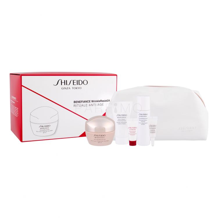 Shiseido Benefiance Wrinkle Resist 24 Day Cream SPF15 Pacco regalo crema giorno SPF15 50 ml + crema contorno occhi 3 ml + tonico 30 ml + schiuma detergente 30 ml + siero viso Ultimune 5 ml + trousse