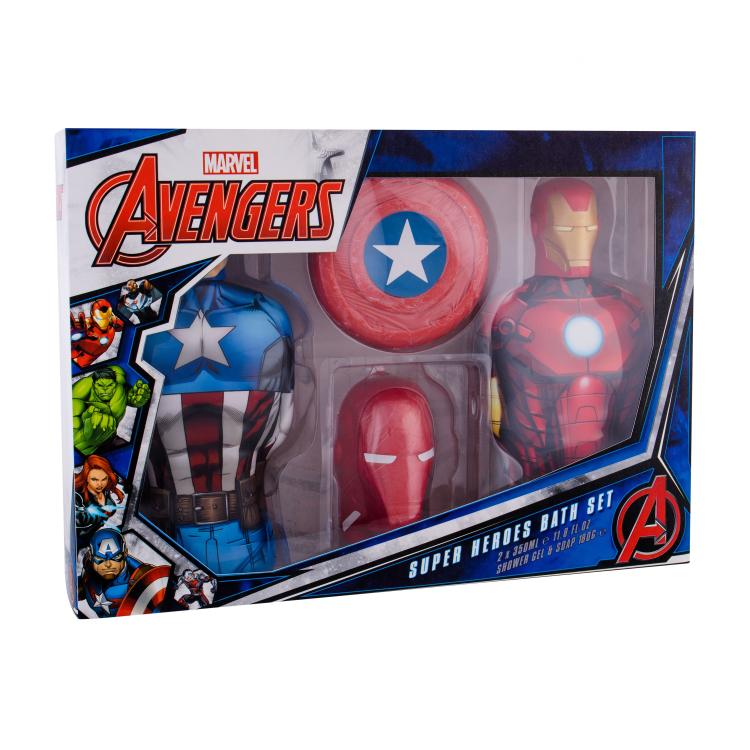 Marvel Avengers Pacco regalo doccia gel Captain America 350 ml + doccia gel Iron Man 350 ml + sapone Captain America 180 g + sapone Iron Man 180 g