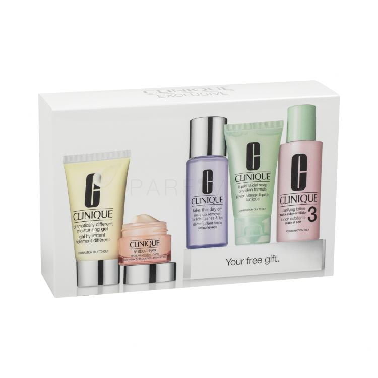 Clinique Daily Essentials Combination Skin Pacco regalo 50 ml DDM gel + 15 ml All About Eyes + 30 ml Liquid Facial Soap Mild + 60 ml Clarifying lozione 3 + 50 ml Take the giorno Off Makeup Remover