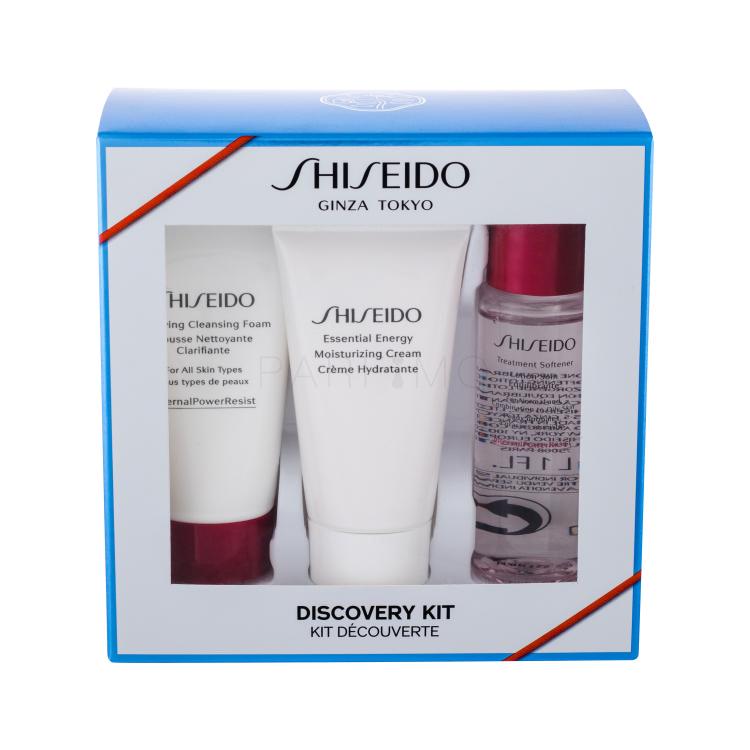 Shiseido Essential Energy Pacco regalo crema idratante viso 30 ml + mousse detergente Clarifying Cleansing Foam 30 ml + tonico Treatment Softener 30 ml