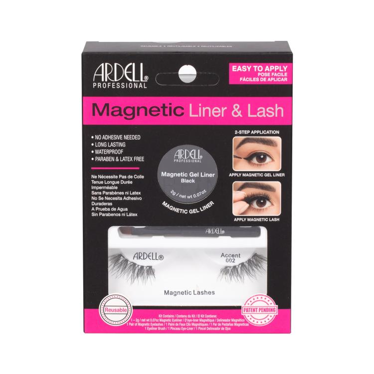 Ardell Magnetic Liner &amp; Lash Accent 002 Pacco regalo ciglia finte Accent 1 paio + eyeliner magnetico 2 g Black + pennello per eyeliner 1 pz