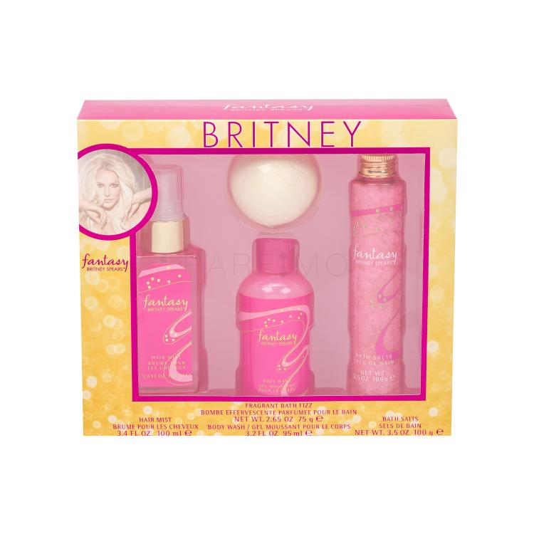 Britney Spears Fantasy Pacco regalo spray per capelli 100 ml + bomba da bagno 75 g + doccia gel 95 ml + sali da bagno 100 g