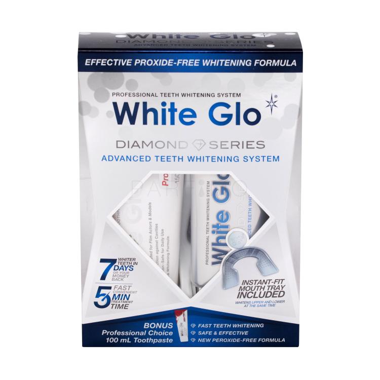 White Glo Diamond Series Advanced teeth Whitening System Pacco regalo trattamento sbiancante 7 giorni 50 ml + dentifricio Professional Choice 100 ml