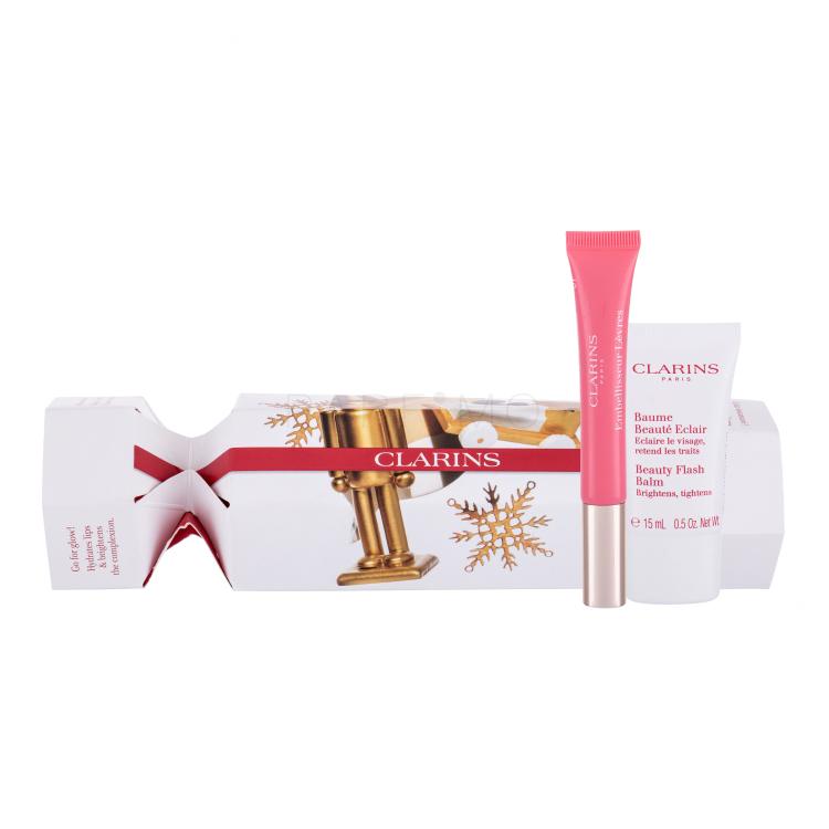 Clarins Beauty Flash Balm Kit Pacco regalo balsamo viso 15 ml + lucidalabbra 01 Rose Shimmer 12 ml