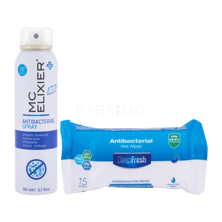 MC Elixier Antibacterial Spray Pacco regalo spray antibatterico Antibacterial Spray 150 ml + fazzolettini antibatterici Deep Fresh 15 kos