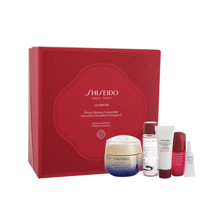 Shiseido Vital Perfection Uplifting and Firming Cream Pacco regalo crema viso Vital Perfection Uplifting and Firming Cream 50 ml + mousse detergente Clarifying Cleansing Foam 15 ml + latte viso Treatment Softener 30 ml + siero Ultimune Power Infusing Concentrate 10 ml + contorno occhi Vital Perfecti