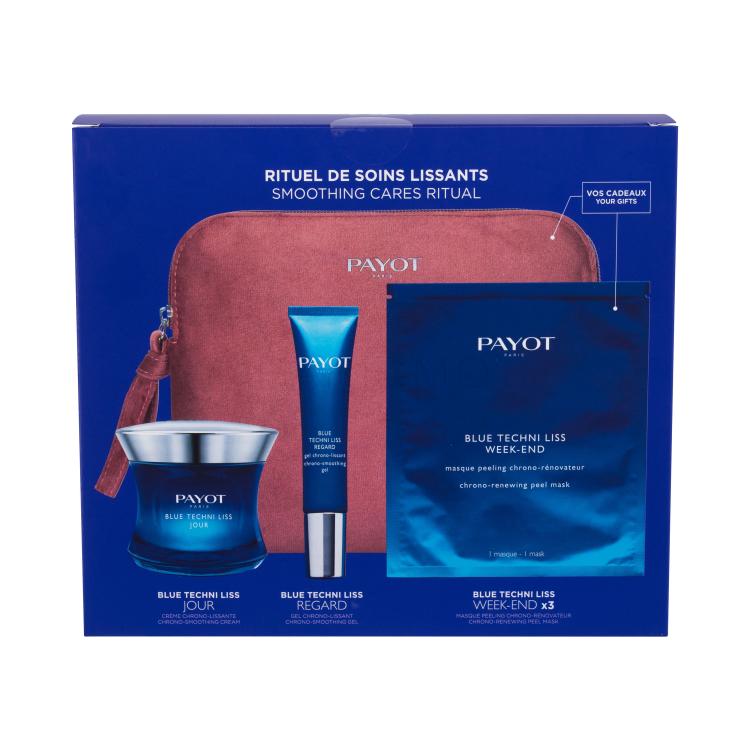 PAYOT Blue Techni Liss Smoothing Cares Ritual Pacco regalo crema giorno Blue Techni Liss 50 ml + gel contorno occhi Blue Techni Liss 15 ml + maschera 3 pz + borsa