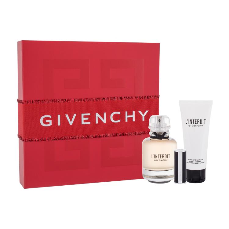 Givenchy L&#039;Interdit Pacco regalo eau de parfum 80 ml + lozione corpo 75 ml + rossetto Le Rouge 1,5 g 333 L´Interdit