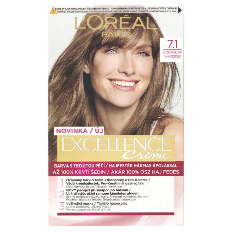 L&#039;Oréal Paris Excellence Creme Triple Protection Tinta capelli donna 48 ml Tonalità 7,1 Natural Ash Blonde