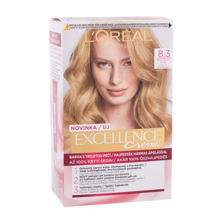 L&#039;Oréal Paris Excellence Creme Triple Protection Tinta capelli donna 48 ml Tonalità 8,3 Natural Light Golden Blonde
