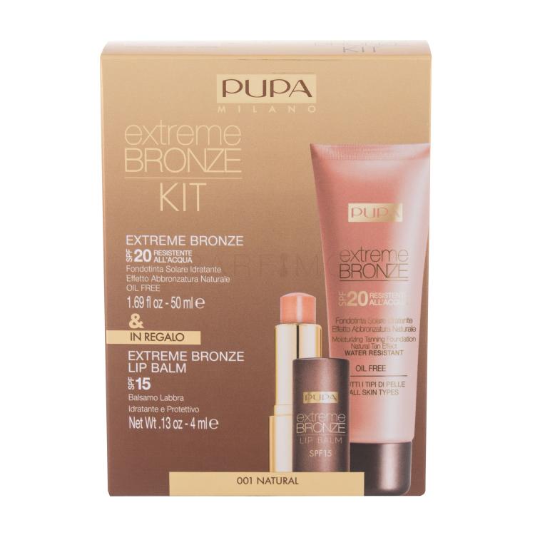 Pupa Extreme Bronze Moisturizing Tanning Foundation SPF20 Pacco regalo fondotinta Extreme Bronze Foundation SPF20 50 ml + balsamo labbra Extreme Bronze Lip Balm SPF15 4 ml