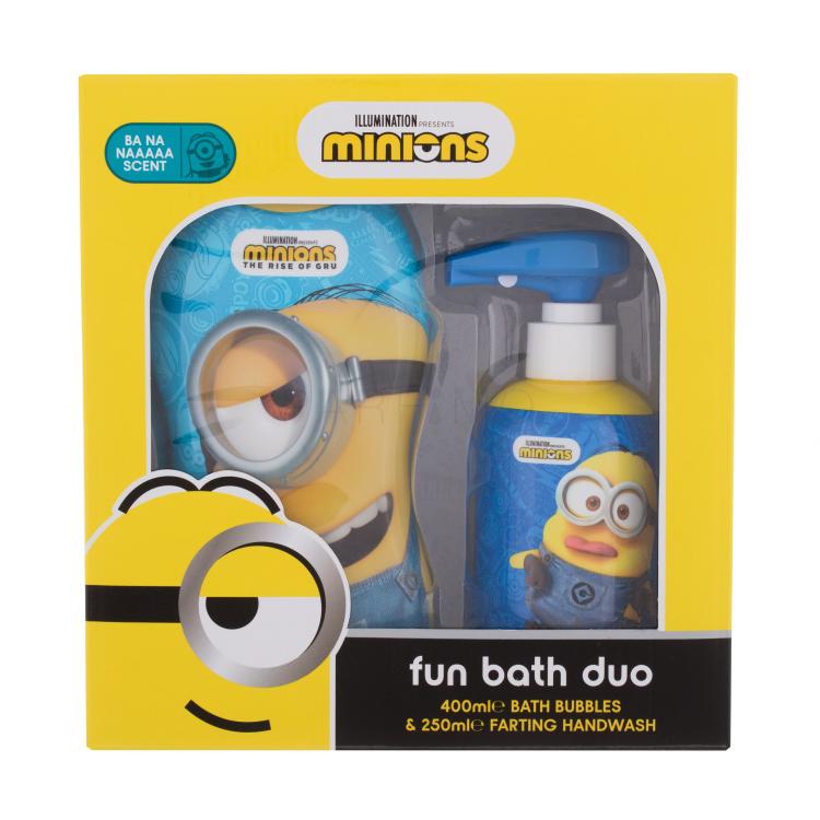 Minions Bubble Bath Fun Bath Duo Pacco regalo bagnoschiuma Minions Bath Bubbles Ba Na Naaaaa 400 ml + sapone per le mani Minions Farting Hand Wash Ba Na Naaaaa 250 ml