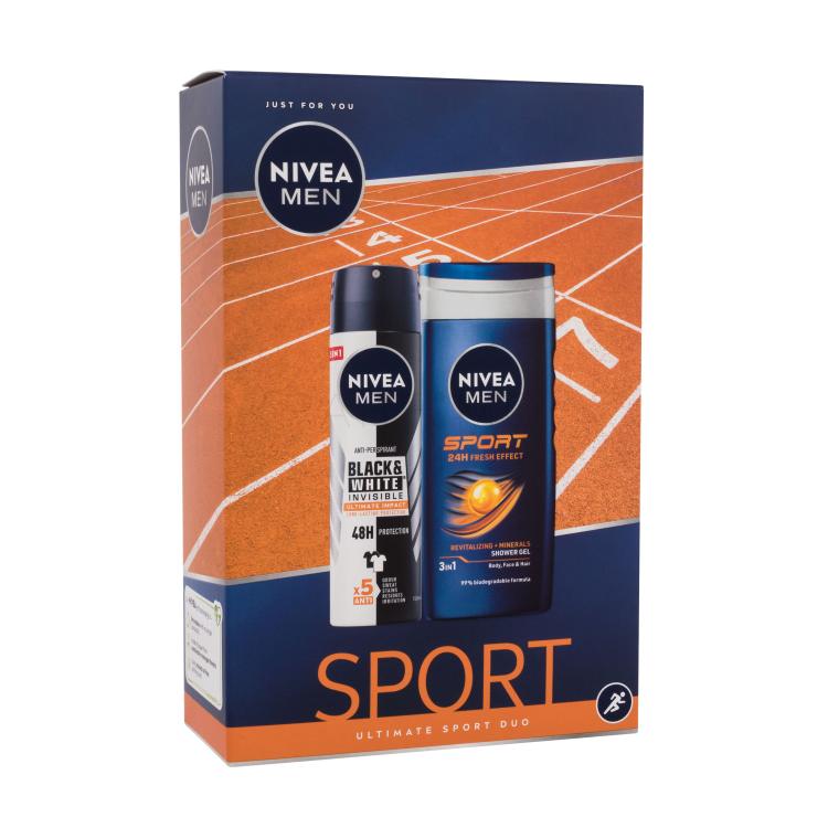 Nivea Men Sport Ultimate Sport Duo Pacco regalo doccia gel Men Sport 250 ml + antiperspirante spray Black &amp; White Invisible Ultimate Impact 150 ml