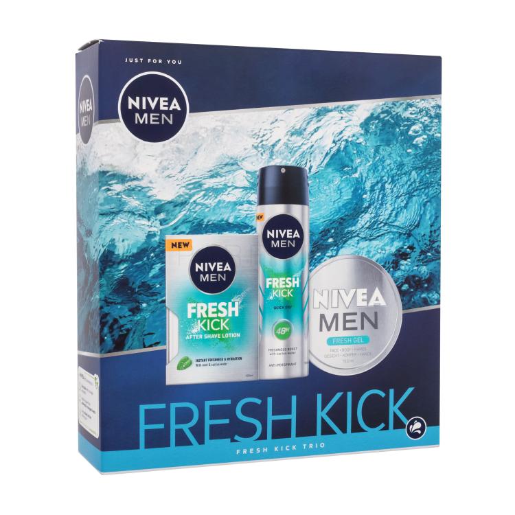 Nivea Men Fresh Kick Trio Pacco regalo dopobarba Men Fresh Kick 100 ml + antiperspirant Men Fresh Kick 150 ml + gel per il viso, corpo e mani Men Fresh Gel 150 ml