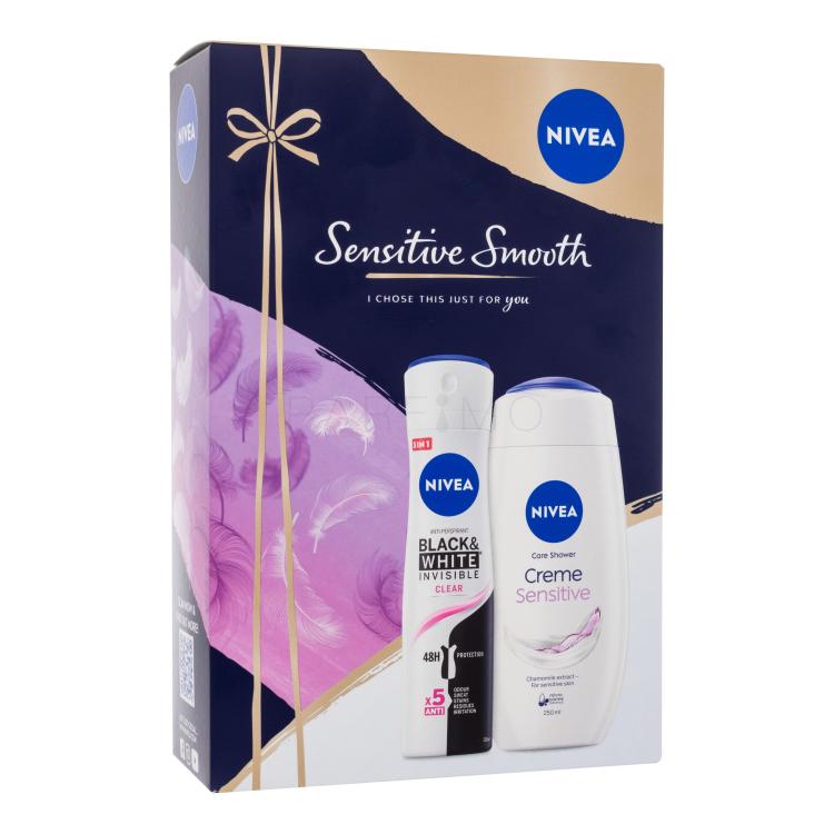 Nivea Sensitive Smooth Pacco regalo doccia gel Creme Sensitive 250 ml + antiperspirante Black &amp; White Invisible Clear 150 ml