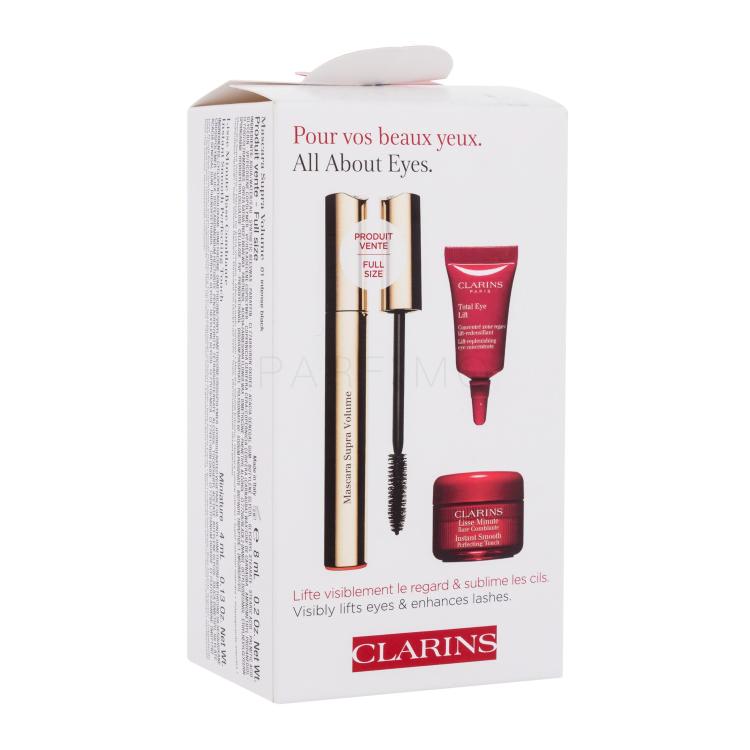 Clarins All About Eyes Pacco regalo mascara Supra Volume 8 ml + base Instant Smooth Perfecting Touch 4 ml + crema occhi Total Eye Lift 3 ml