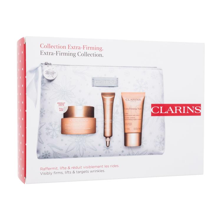 Clarins Extra-Firming Collection Pacco regalo crema giorno Extra-Firming Day 50 ml + crema notte Extra-Firming Night 15 ml + siero Extra-Firming Phyto-Serum 10 ml + borsa cosmetica