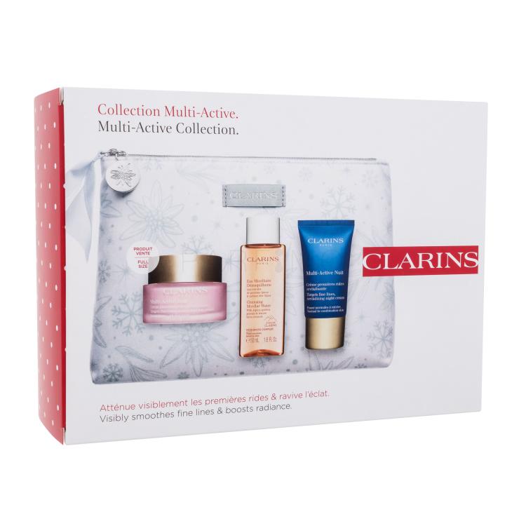 Clarins Multi-Active Collection Pacco regalo crema giorno Multi-Active Day 50 ml + crema notte Multi-Active Night 15 ml + aqua micellare Cleansing Micellar Water 50 ml + borsa cosmetica