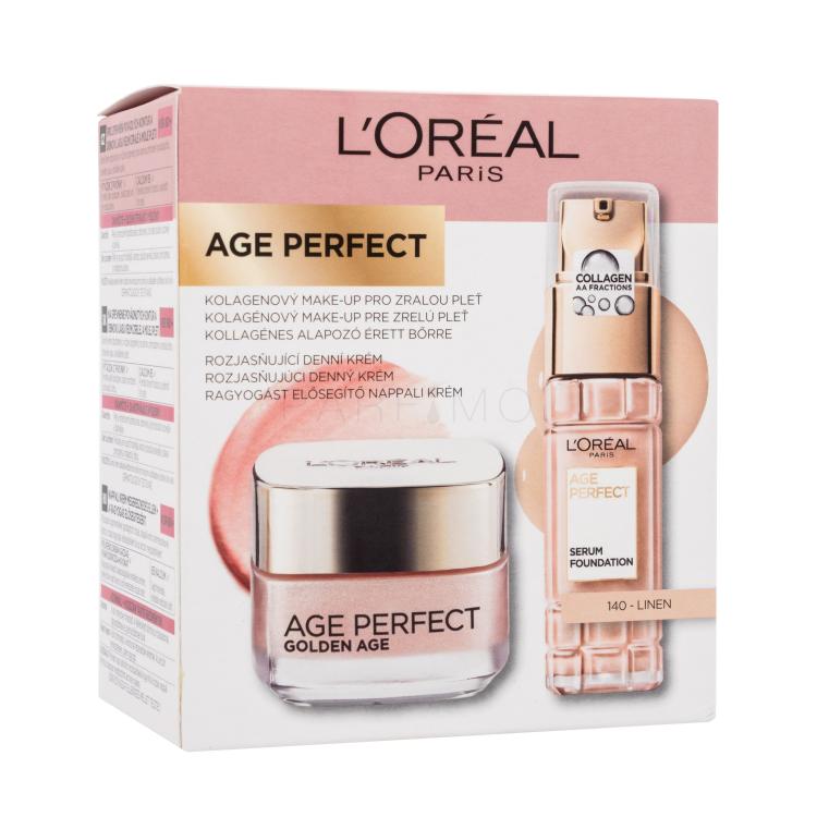 L&#039;Oréal Paris Age Perfect Golden Age Pacco regalo crema giorno per il viso Age Perfect Golden Age 50 ml + make-up Age Perfect Serum Foundation 30 ml 140 Linen