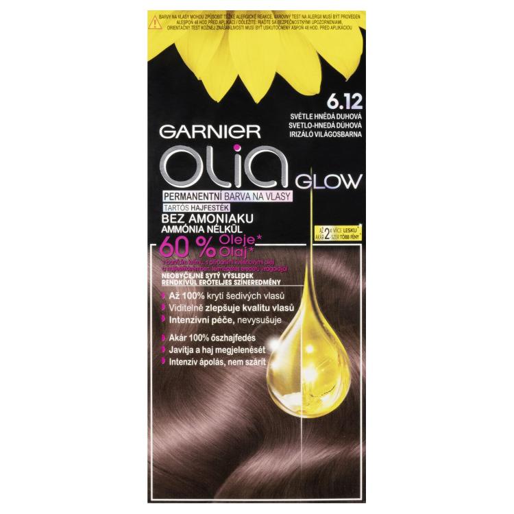 Garnier Olia Permanent Hair Color Glow Tinta capelli donna 50 g Tonalità 6,12 Light Brown Rainbow