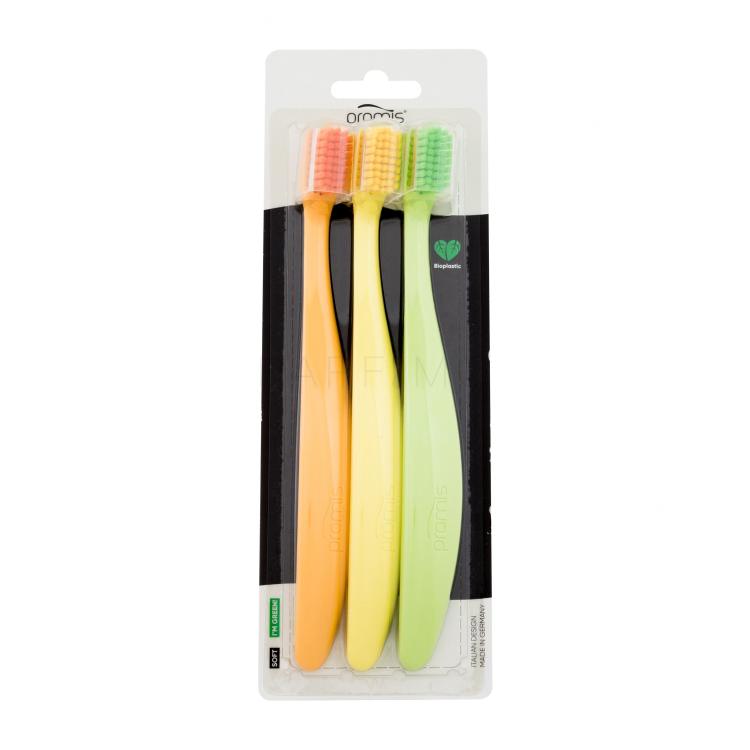 Promis Toothbrush Soft Spazzolino da denti 3 pz Tonalità Orange, Yellow, Green