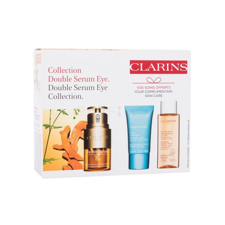 Clarins Double Serum Eye Collection Pacco regalo oční sérum Double Serum Eye 20 ml + denní pleťový krém Hydra-Essentiel 15 ml + micelární voda Cleansing Micellar Water 50 ml