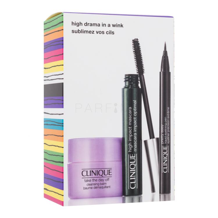 Clinique High Drama In A Wink Pacco regalo mascara High Impact 7 ml + oční linka Pretty Easy Liquid Eyelining Pen 0,34 ml Black + balsamo struccante Take The Day Off Cleansing Balm 15 ml
