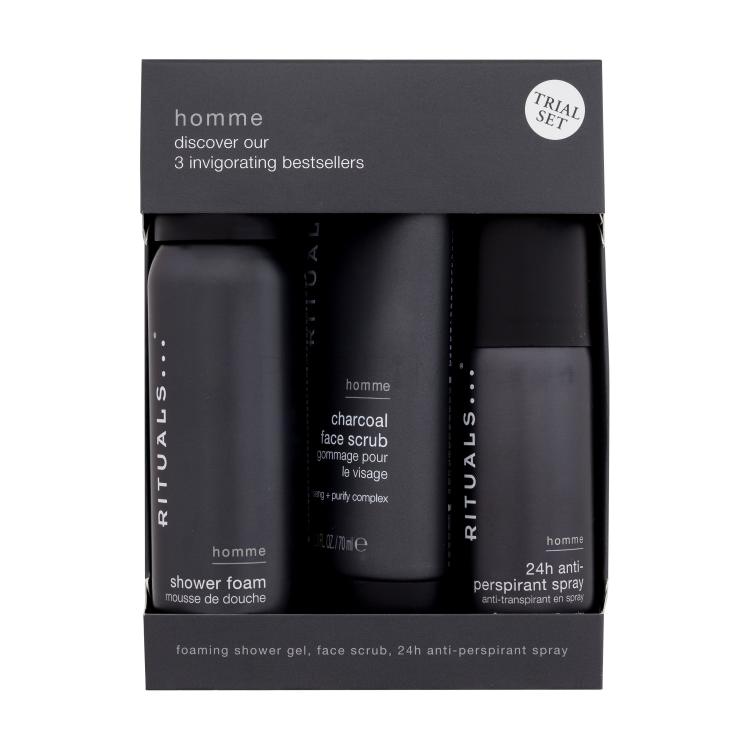 Rituals Homme 3 Invigorating Bestsellers Pacco regalo schiuma doccia Homme 50 ml + antitraspirante Homme 50 ml + peeling Homme 70 ml