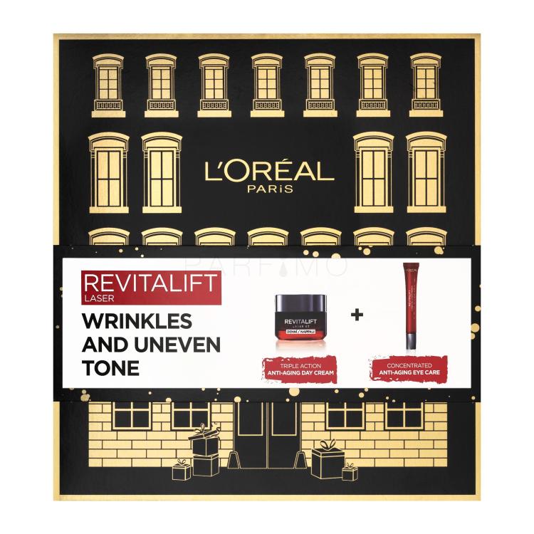 L&#039;Oréal Paris Revitalift Laser X3 Day Cream Pacco regalo crema quotidiana per la pelle Revitalift Laser X3 50 ml + crema contorno occhi Revitalift Laser X3 15 ml