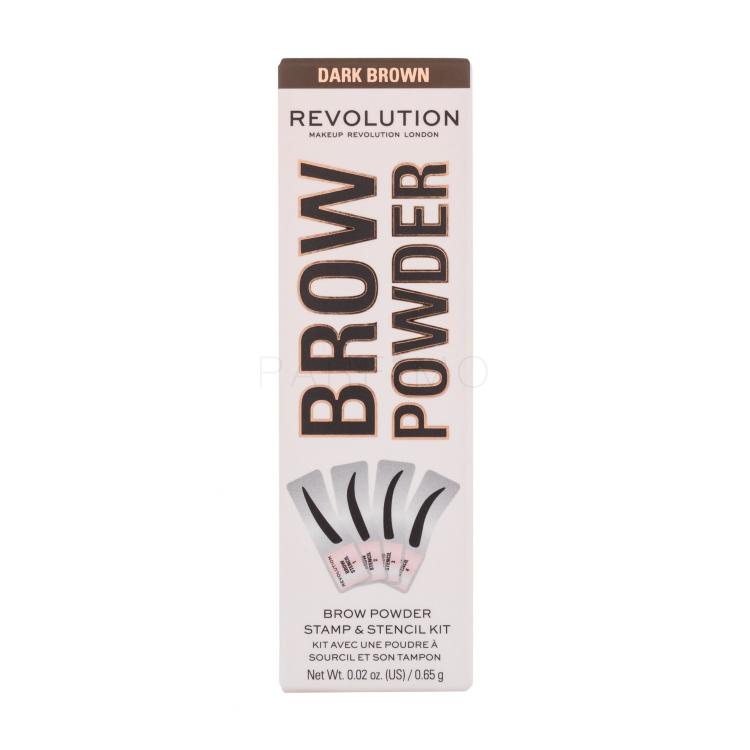 Makeup Revolution London Brow Powder Stamp &amp; Stencil Polveri per sopracciglia donna 0,65 g Tonalità Dark Brown