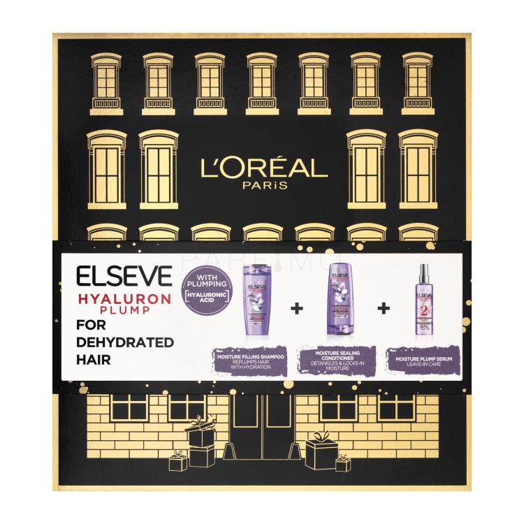 L&#039;Oréal Paris Elseve Hyaluron Plump Pacco regalo shampoo Elseve Hyaluron Plump 250 ml + balsamo Elseve Hyaluron Plump 200 ml + siero per capelli Elseve Hyaluron Plump 150 ml