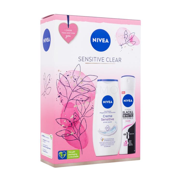 Nivea Sensitive Clear Pacco regalo sprchový gel Creme Sensitive 250 ml + antitraspirante Black &amp; White Invisible Clear 150 ml